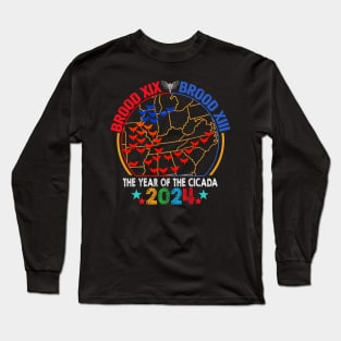 Cicada Brood USA Map Tsunami Bugs Brood XIX Brood XIII 13 Year Of The Cicada 2024 Long Sleeve T-Shirt